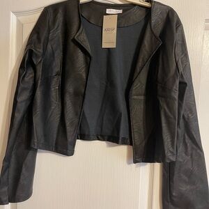 KRISP London Faux Leather Open Front Cropped Faux Leather Jacket